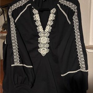 The Pioneer Woman Black Blouse with White Embroidery